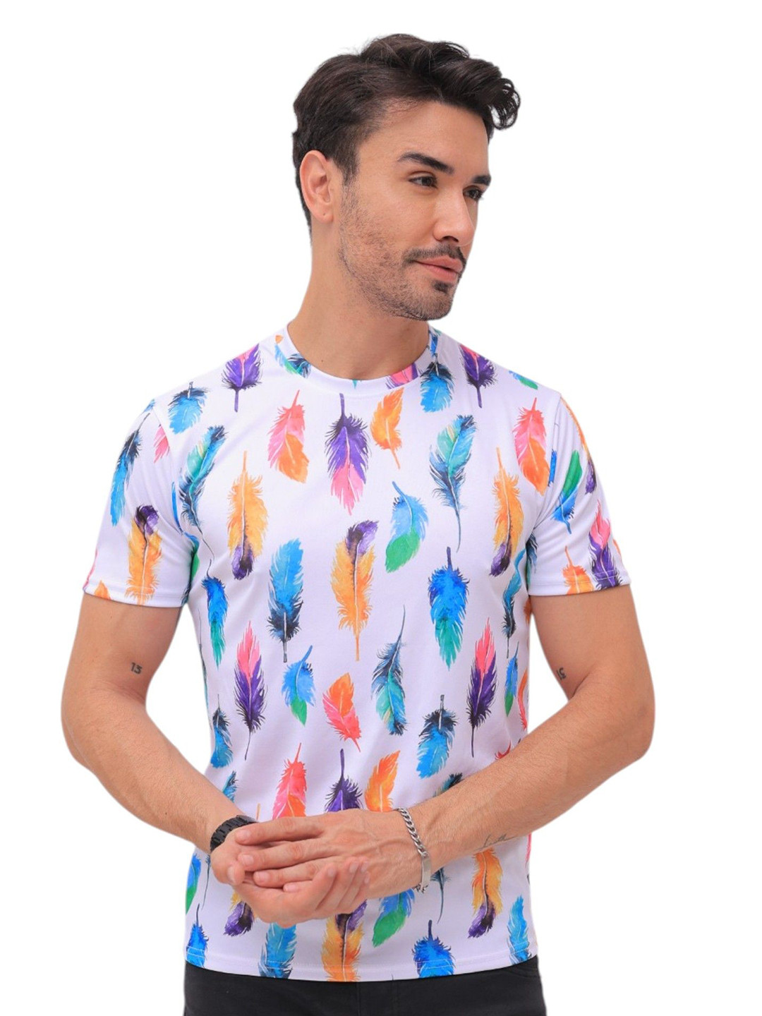 f Gallery Men Extended Sleeves Tropical Linen Blend Pockets T-shirt