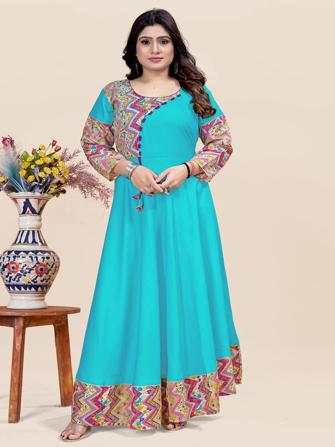MEESORRA Printed Plus Size Fit & Flare Ethnic Dress