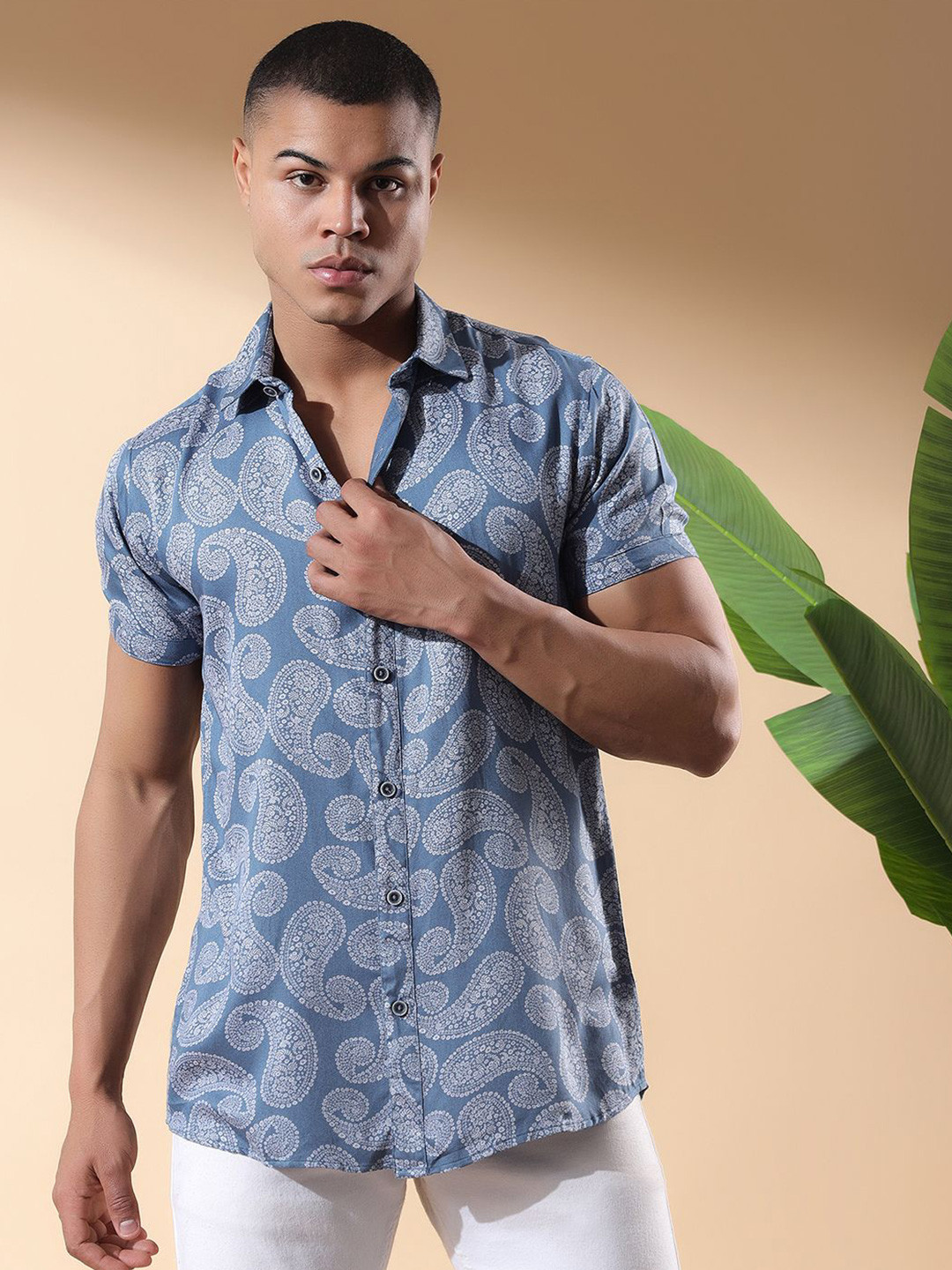 FILO HEVIS Men Sky Regular Fit Paisley Printed Casual Shirt