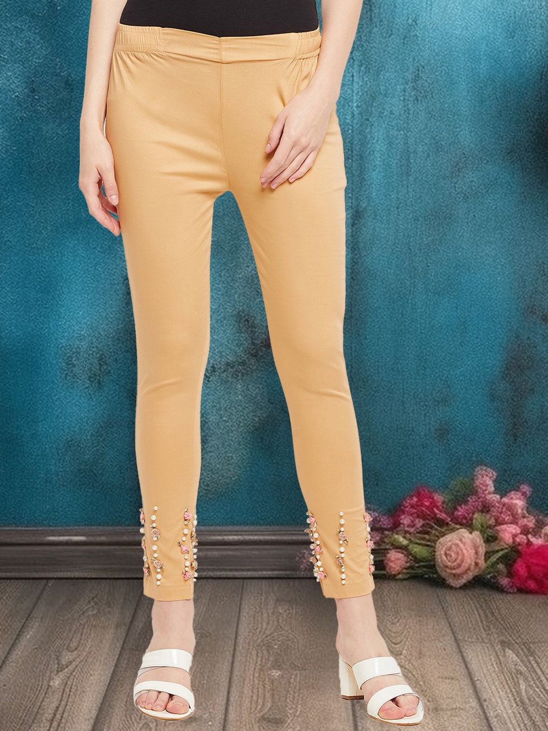 all about you Women Floral Embroidered Churidar Length Leggings