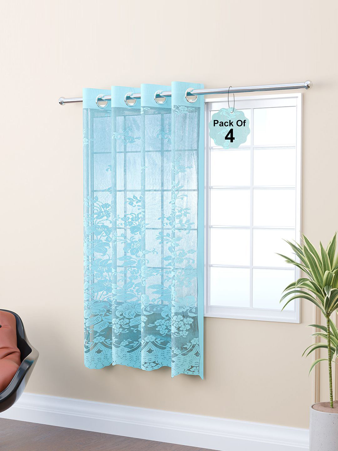 Kuber Industries Pack of 4 Green Ethnic Motifs Window Curtain