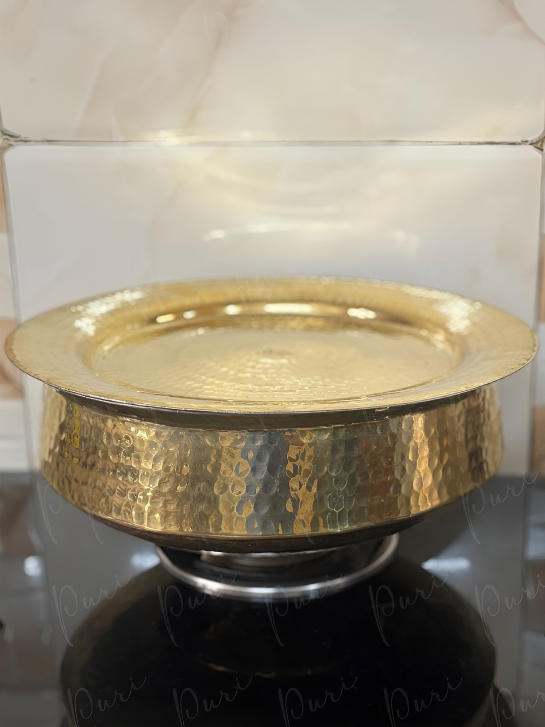 PURI 14-Inch Brass (Pital) Non-Stick Lagan with Lid & Kalai - Handcrafted for 6-10 People