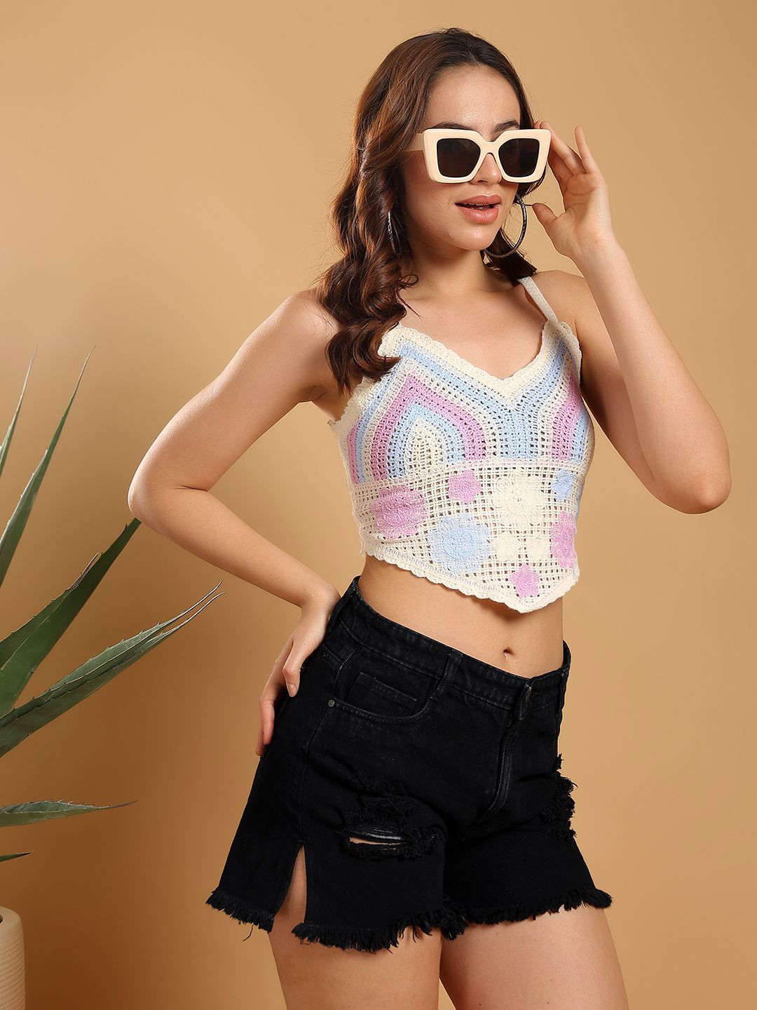 Kotty Ribbed Embroidered Corset Crop Top