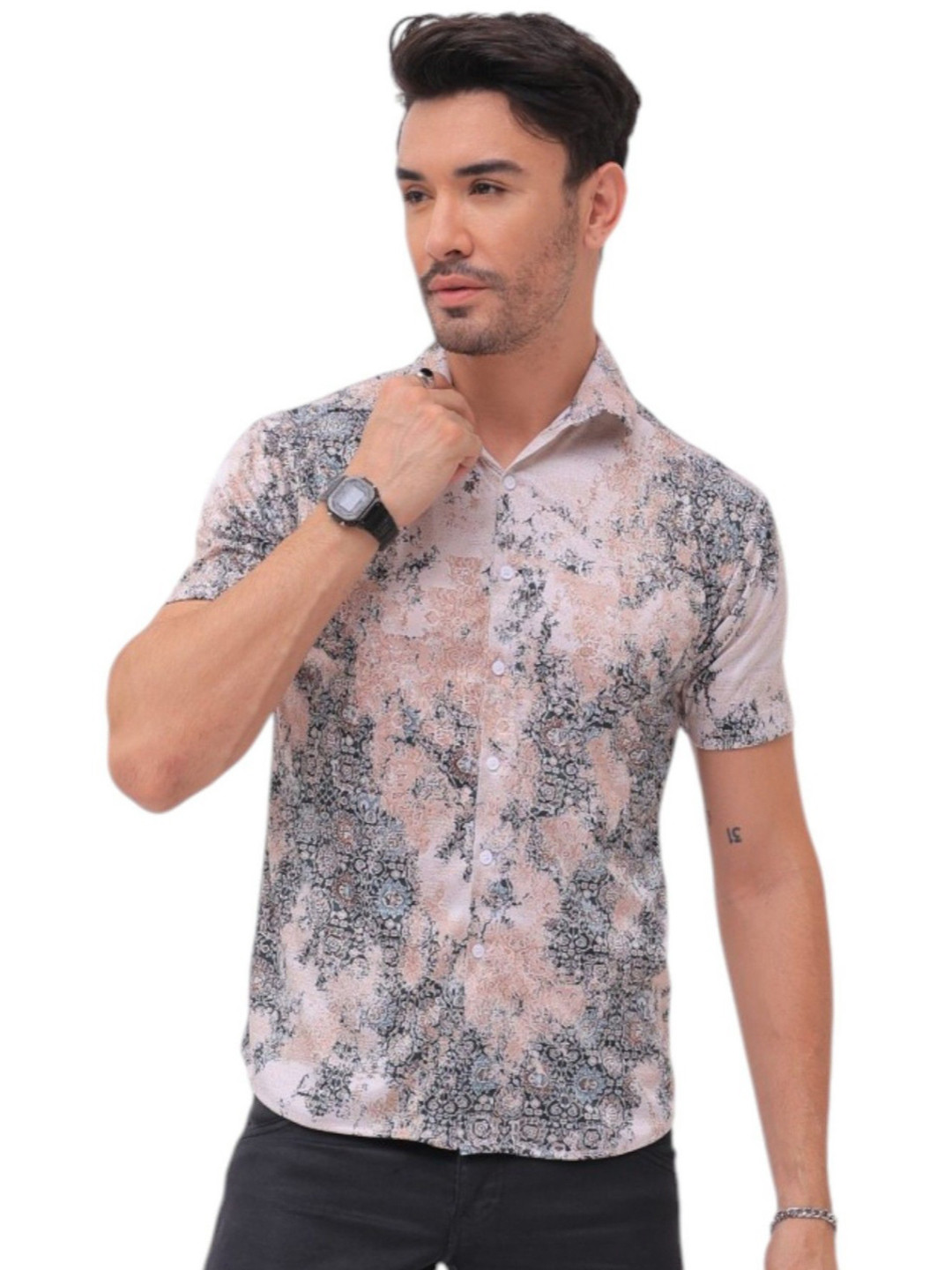 f Gallery Men Linen Blend Raw Edge T-shirt