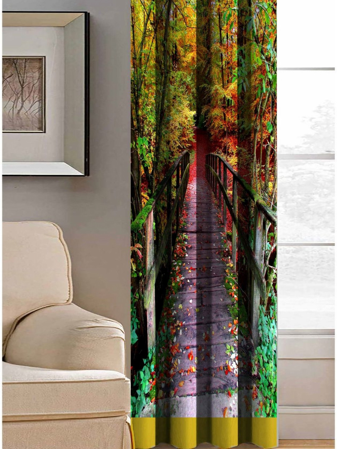 Aura Green And Mustard Abstract Printed Door Curtain
