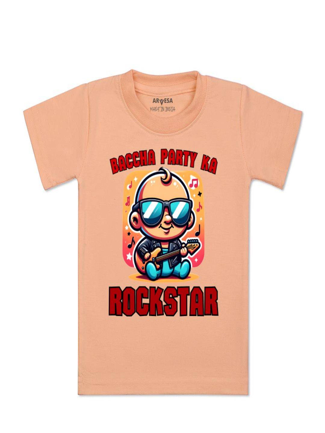 Arvesa Kids Baccha Party Ka Rockstar Printed Tshirt