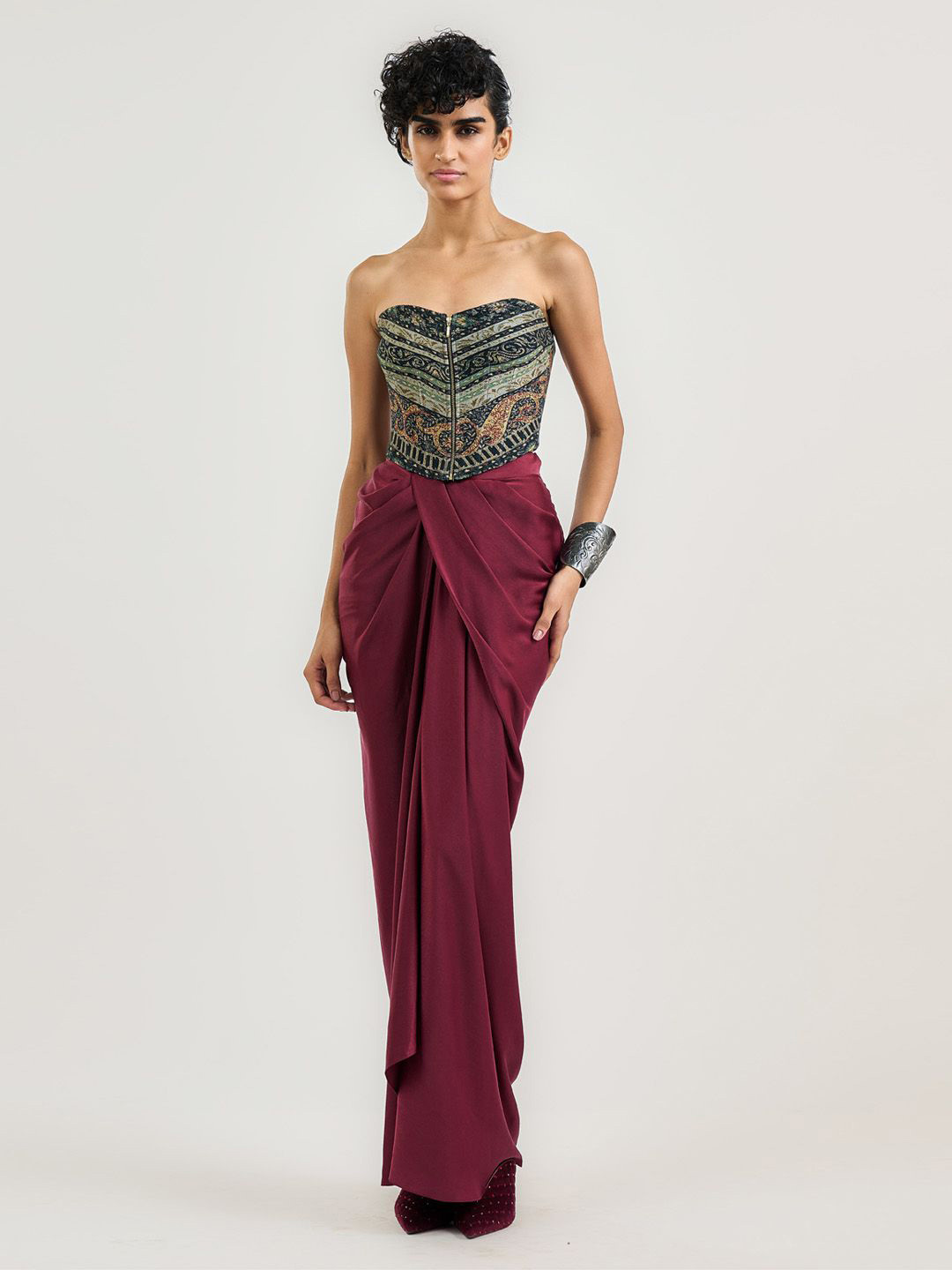OTT Tarun Tahiliani Embellished Print Tube Top