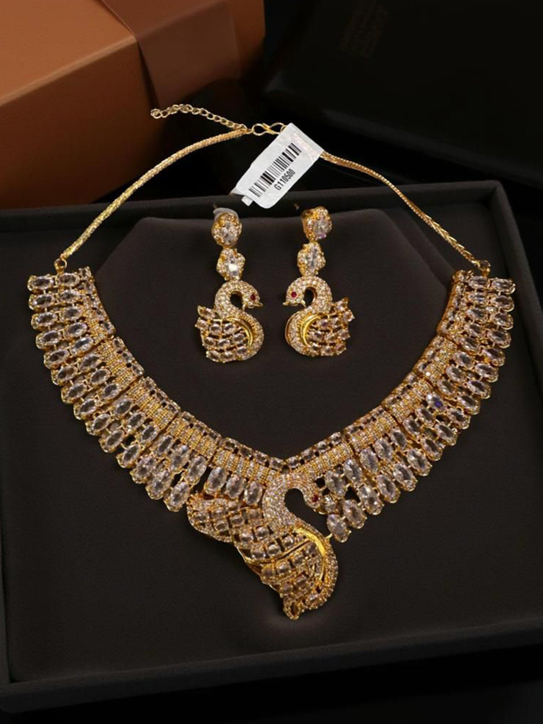 WTF - WEAR THE FASHION Gold-Plated American Diamond Studded Peacock Jewellery Set
