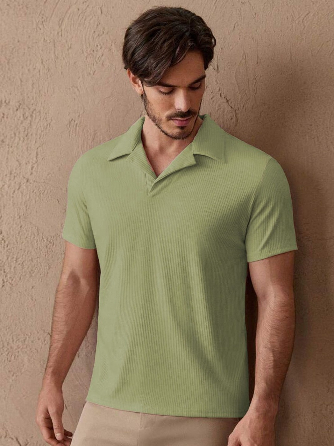 FARROWX Men Self Design Polo Collar T-shirt