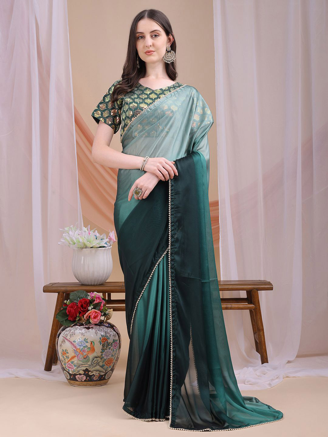 GLAMONY Ombre Beads and Stones  Saree