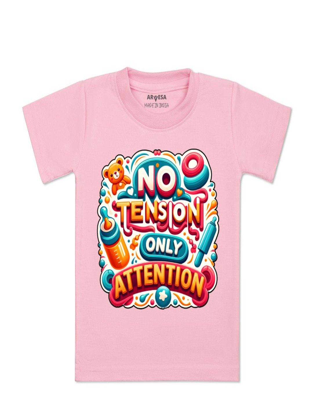 Arvesa Kids No Tension Only Attention Printed Tshirt