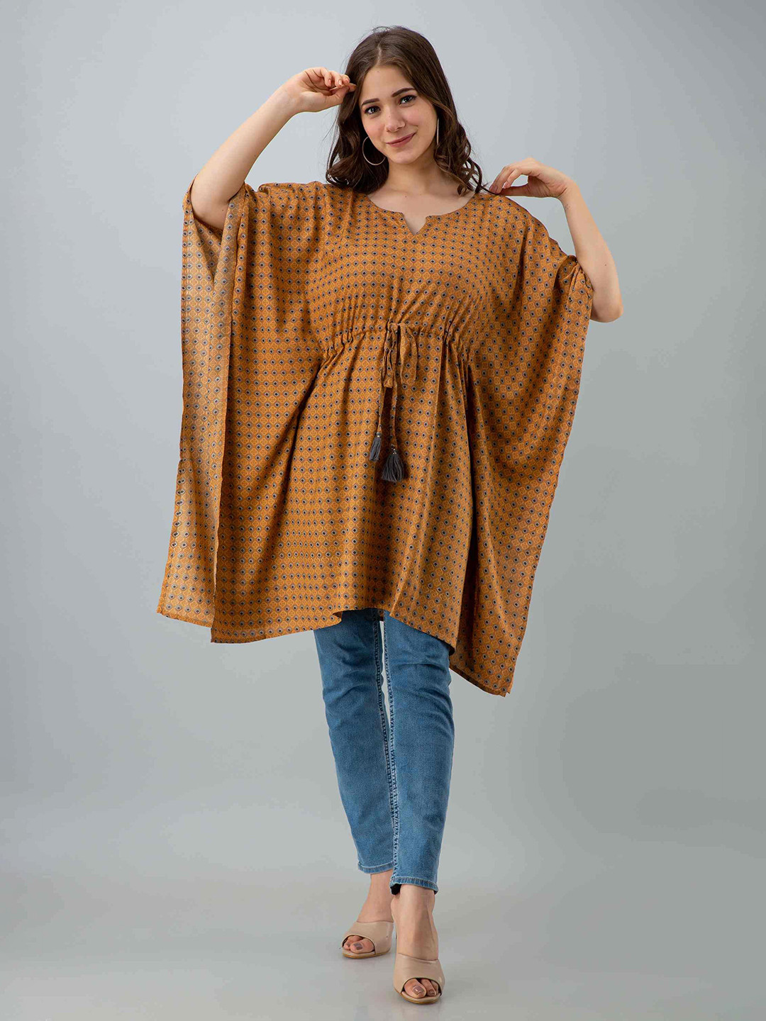 MissKurti Print Kimono Sleeve Kaftan Top