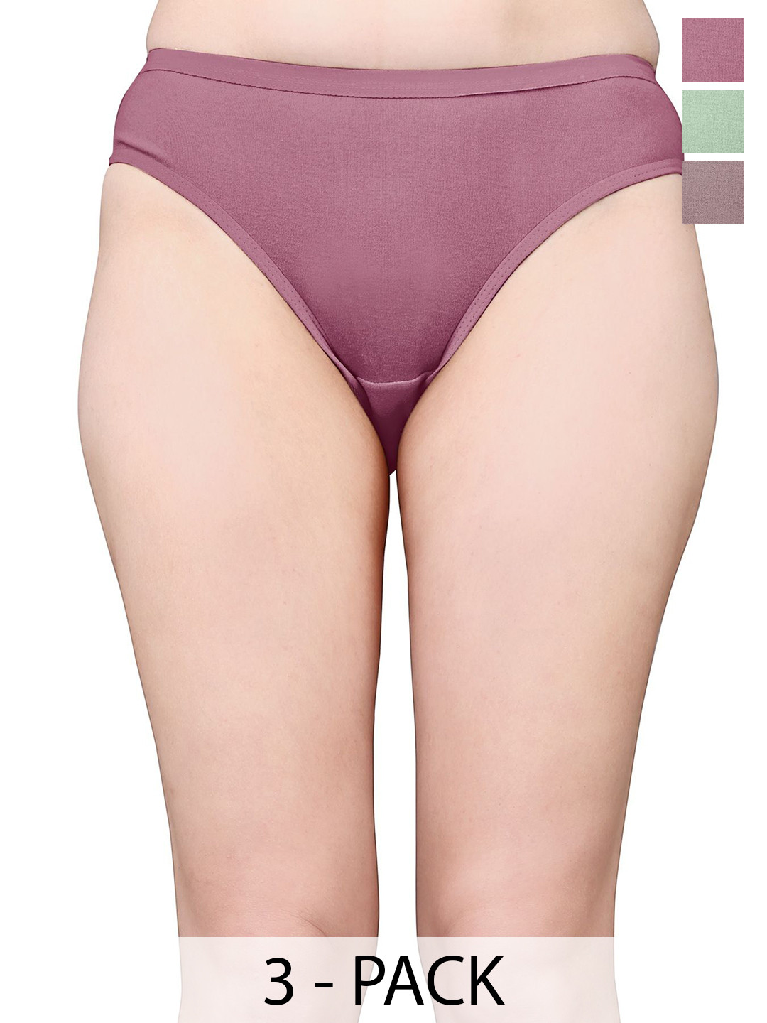 Exotica Lingerie Pack Of 3 Cotton Bikini Briefs EX ELLY-PACK OF 3-MINT L.MAROON L.BROWN-M