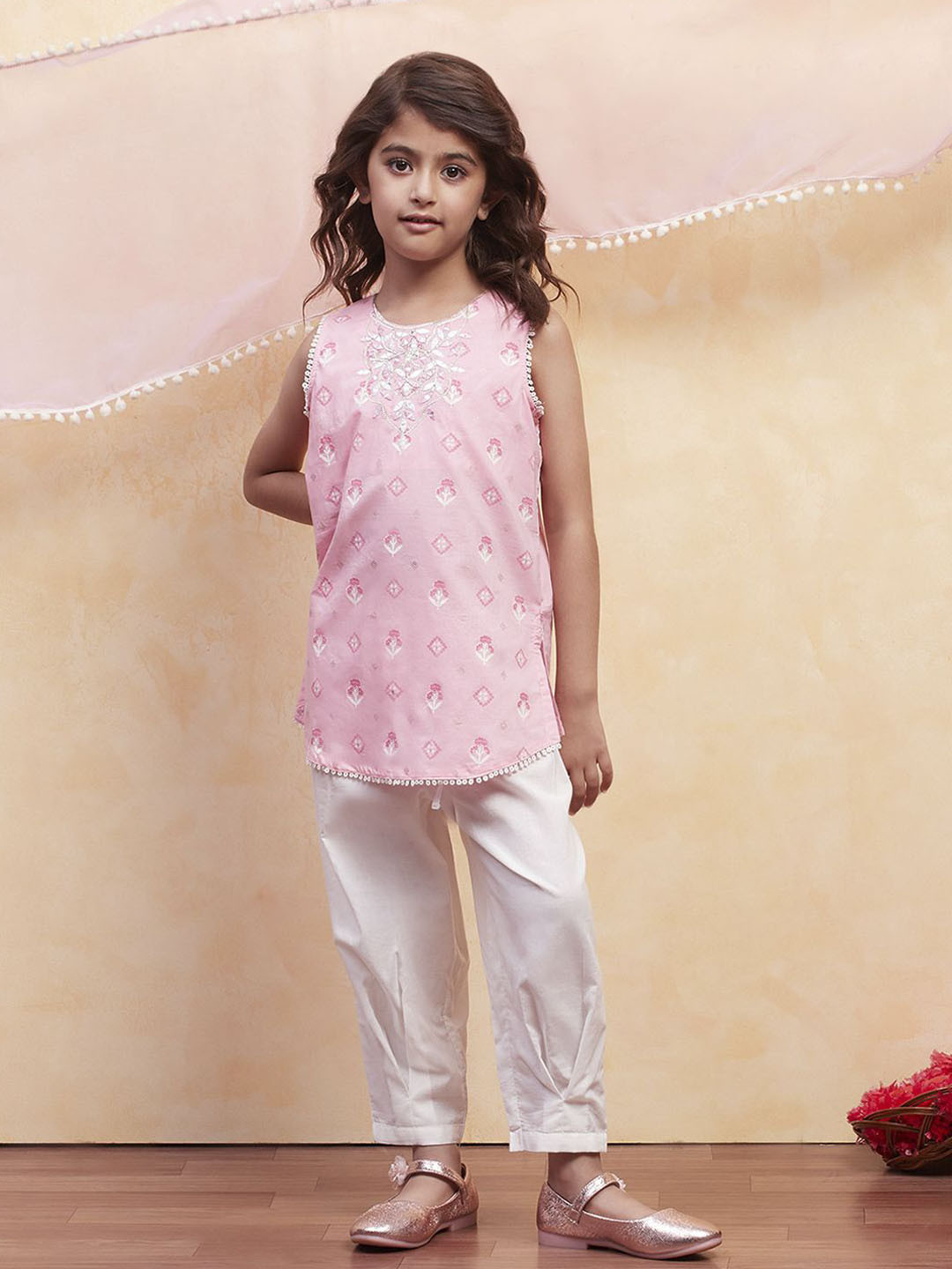 Biba Girls Floral Printed Pure Cotton Straight Kurta With Salwar And Dupatta