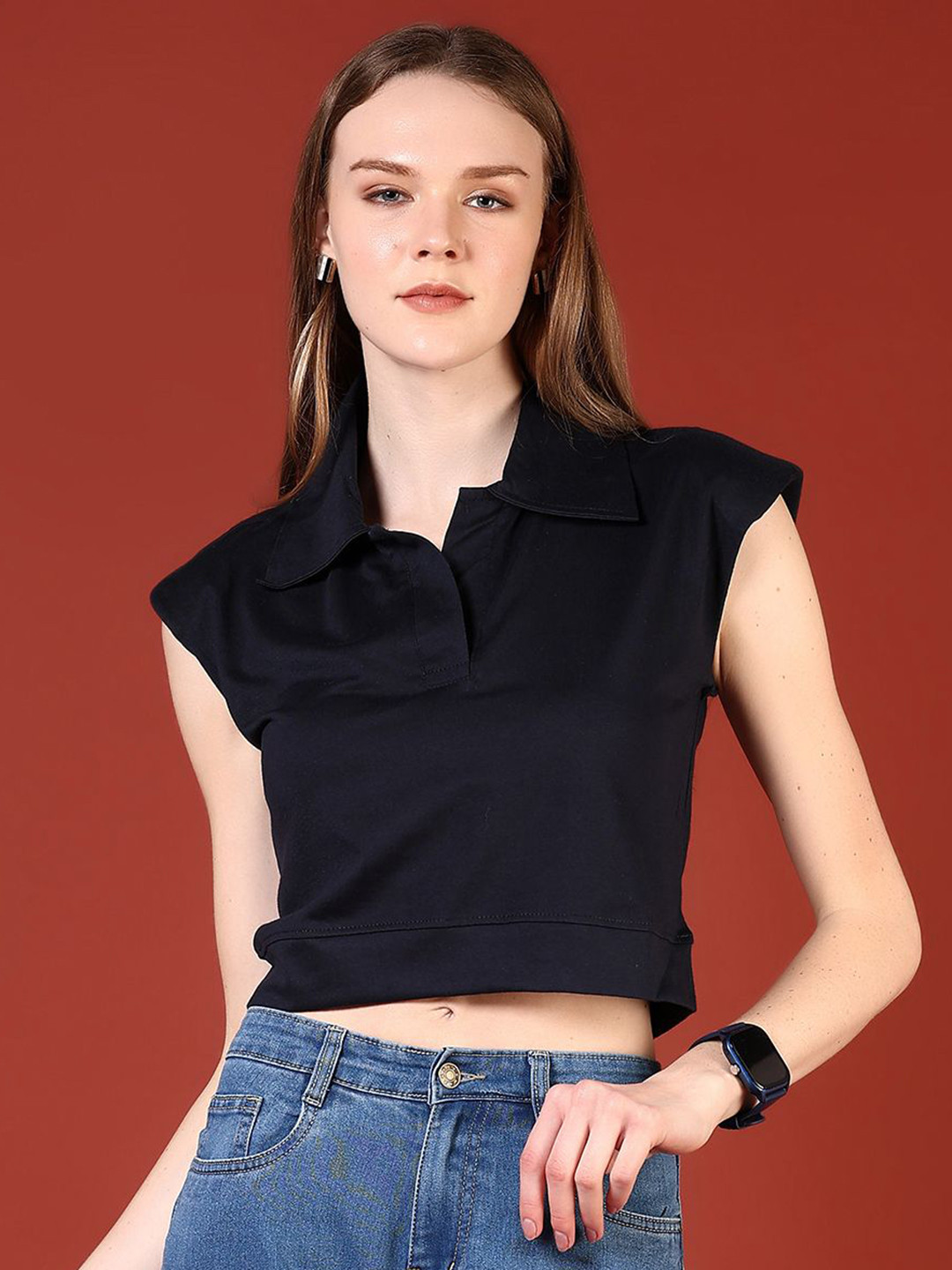 LIMEROAD Women Polo Collar Extended Sleeves Pockets T-shirt