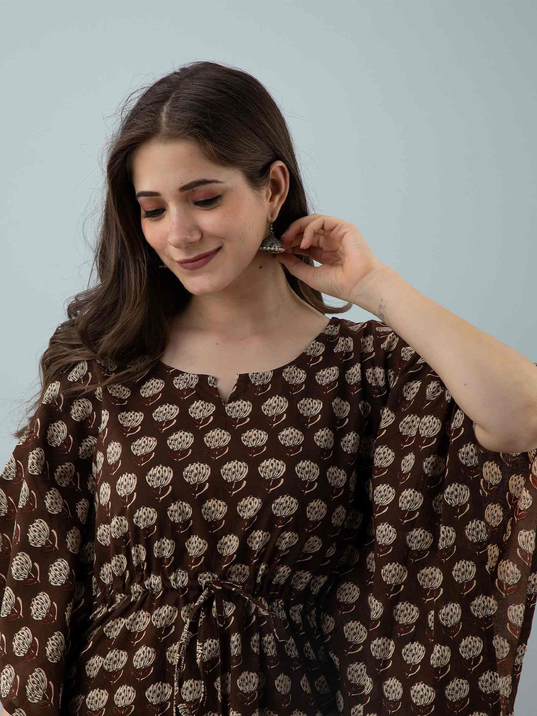 MissKurti Women Printed Kimono Sleeve Cotton Kaftan Top