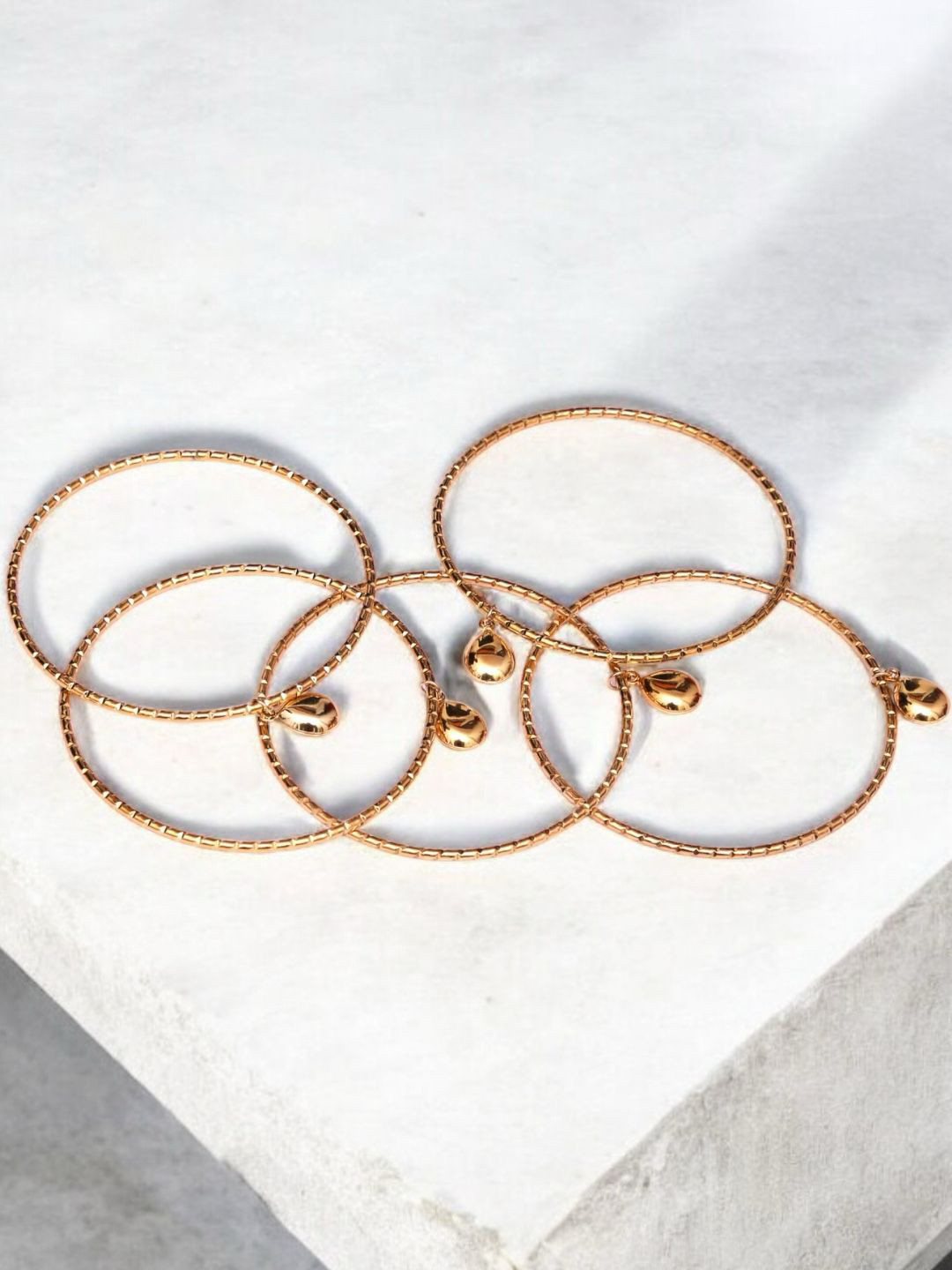 ADC SHEMONA Women Set Of 5 Gold-Toned Stainless Steel Solid Finish Bangles