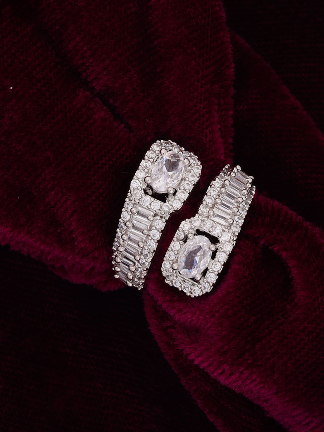 SHONA'S STYLE Rhodium-Plated AD Studded Adjustable Finger Ring