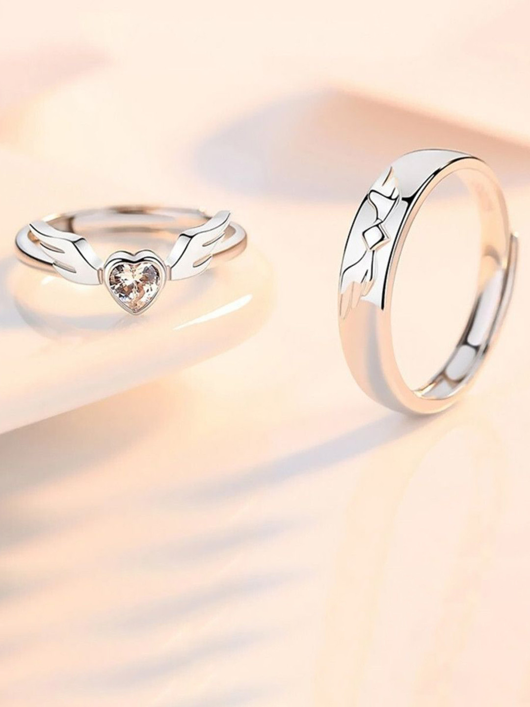kazare Set Of 2 Rhodium-Plated Stone Studded Couple Finger Rings