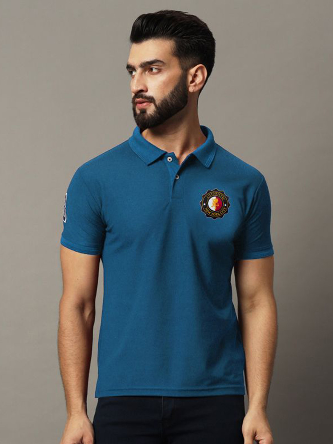 HUSHBUCKS Men Polo Collar Pockets T-shirt