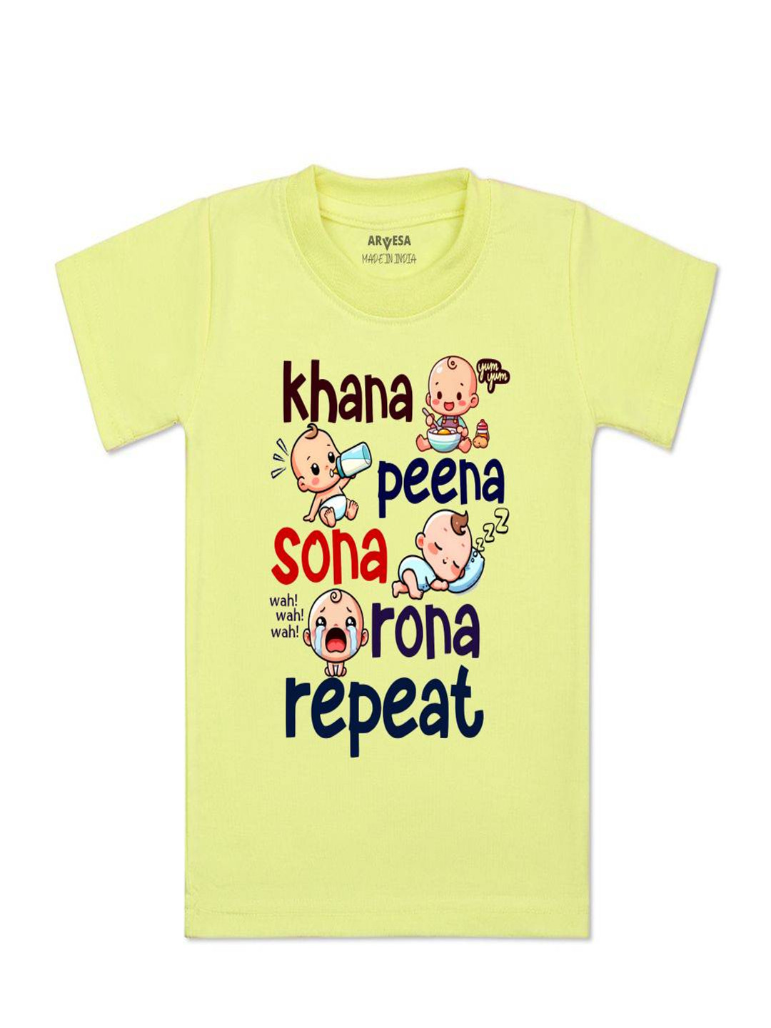 Arvesa Kids Khana Peena Sona Repeat Printed Tshirt