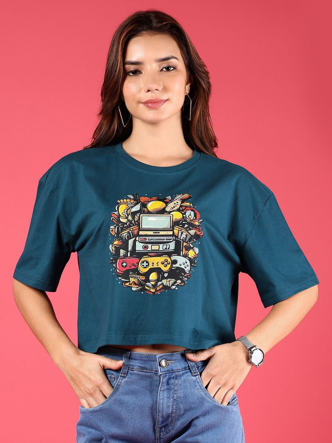 LIMEROAD Women Camouflage Printed Extended Sleeves Pockets T-shirt