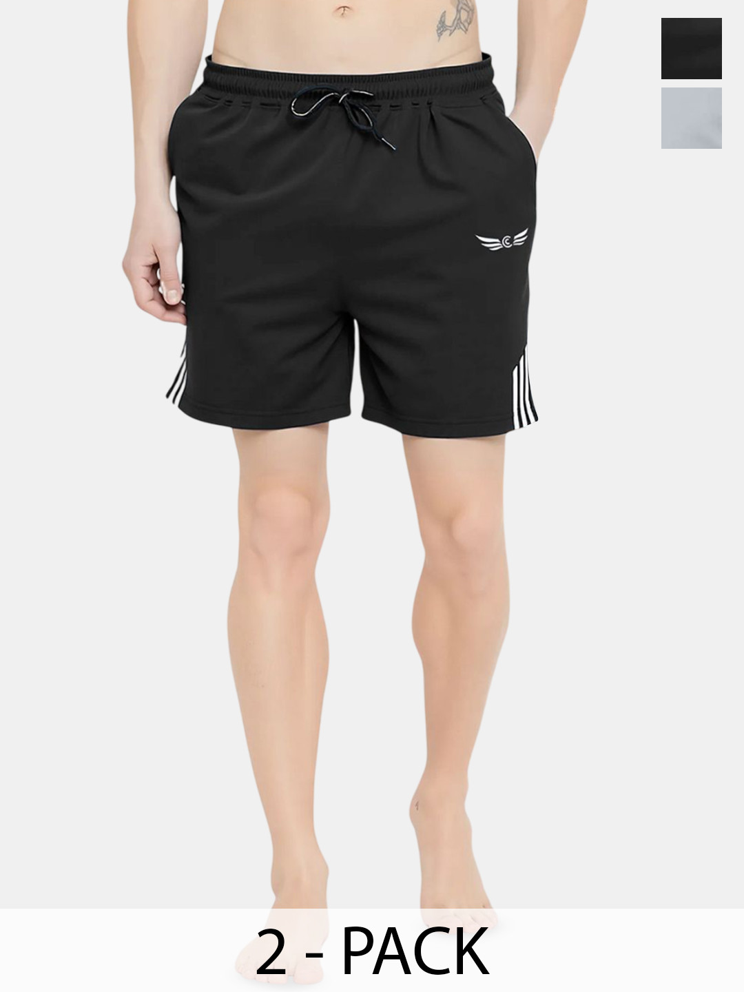 CHROME & CORAL Pack Of 2 Men Striped Technology Shorts