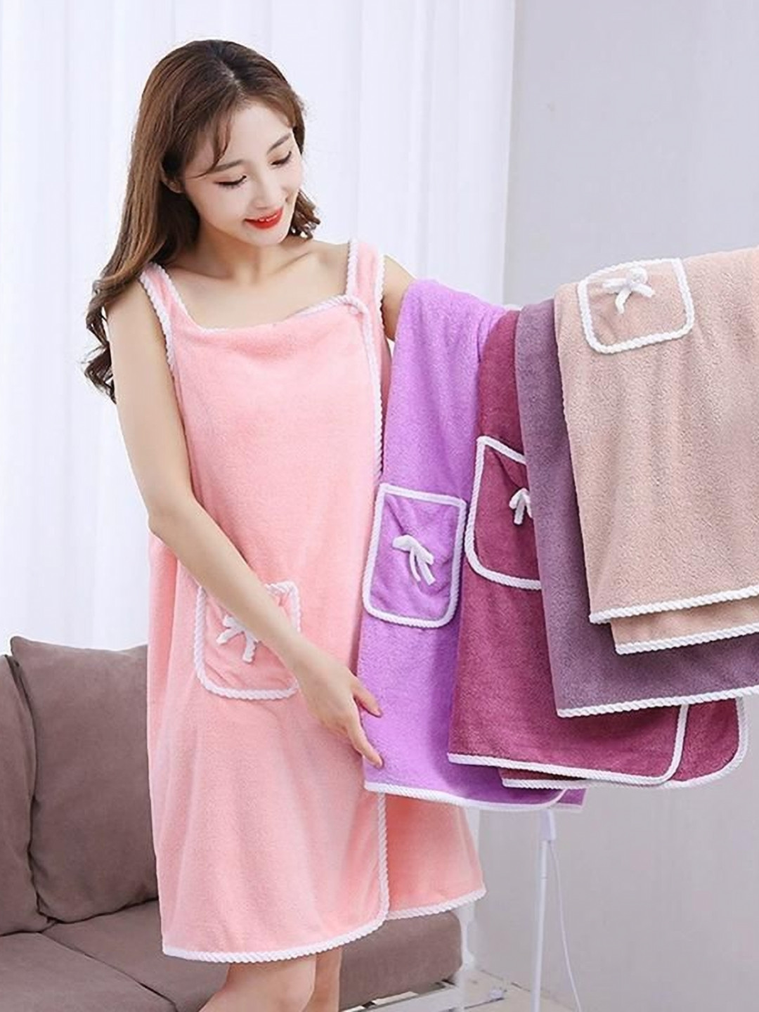 BREVARD Assorted Solid Microfibre Button Mini Bath Wrap-XL/2XL