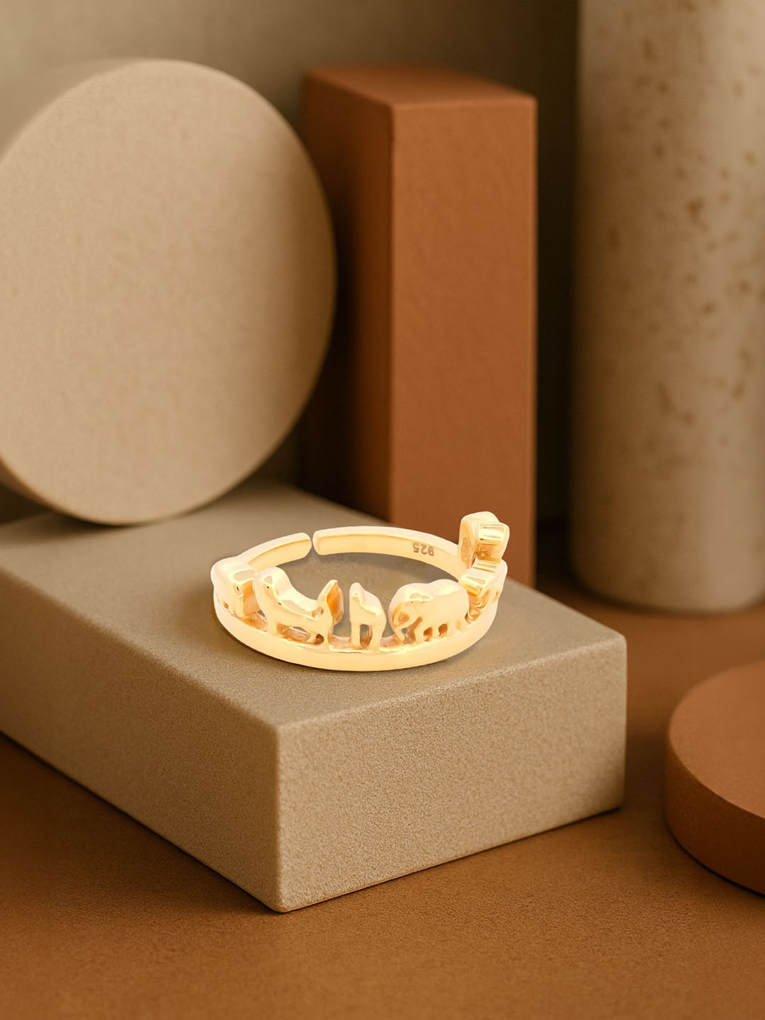 TVISVA JEWELS 925 Sterling Silver Gold-Plated Adjustable Animal Ring