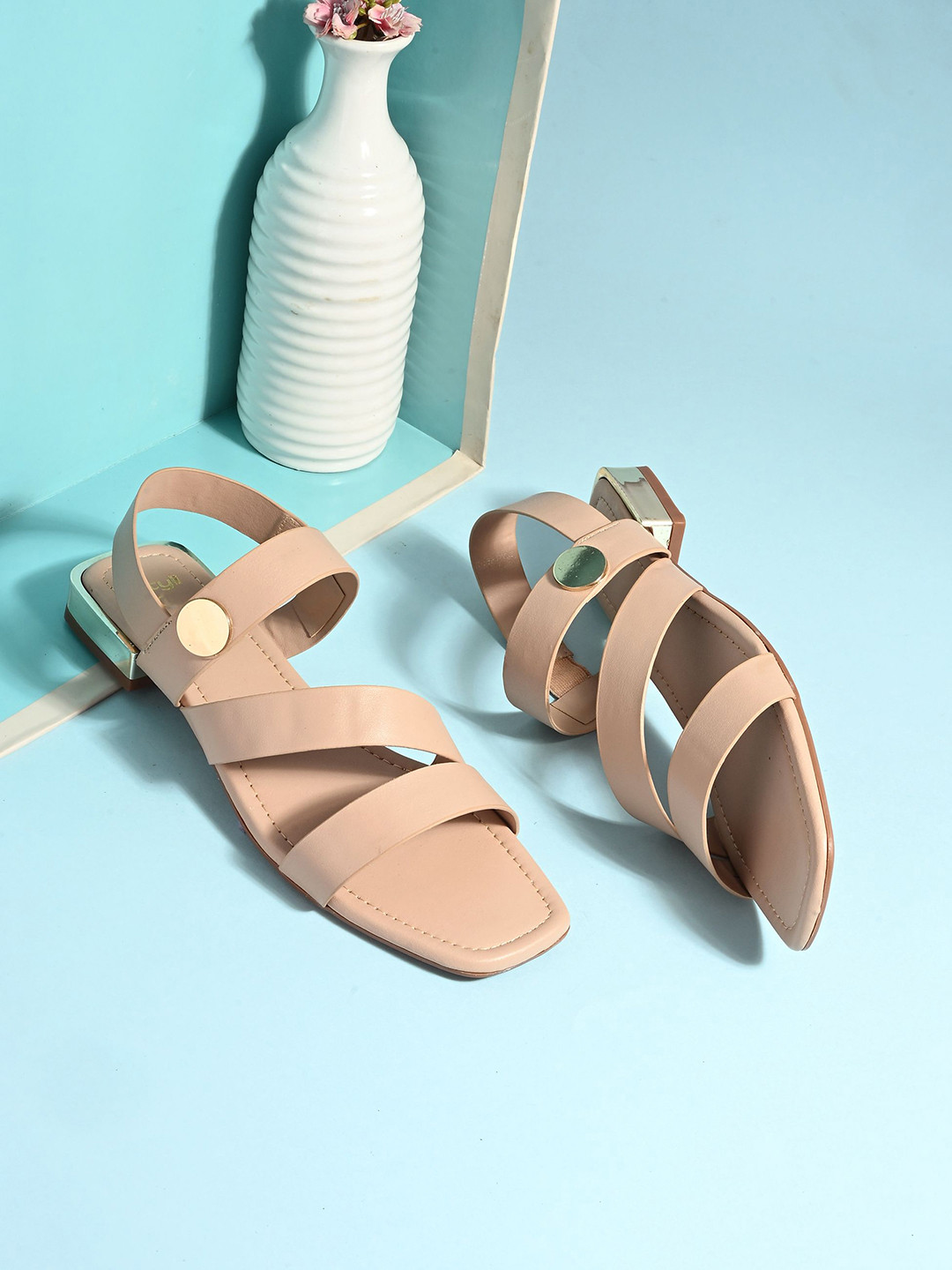 Styli Women Open Toe Block Heel Cushioned Sandals with Backstrap