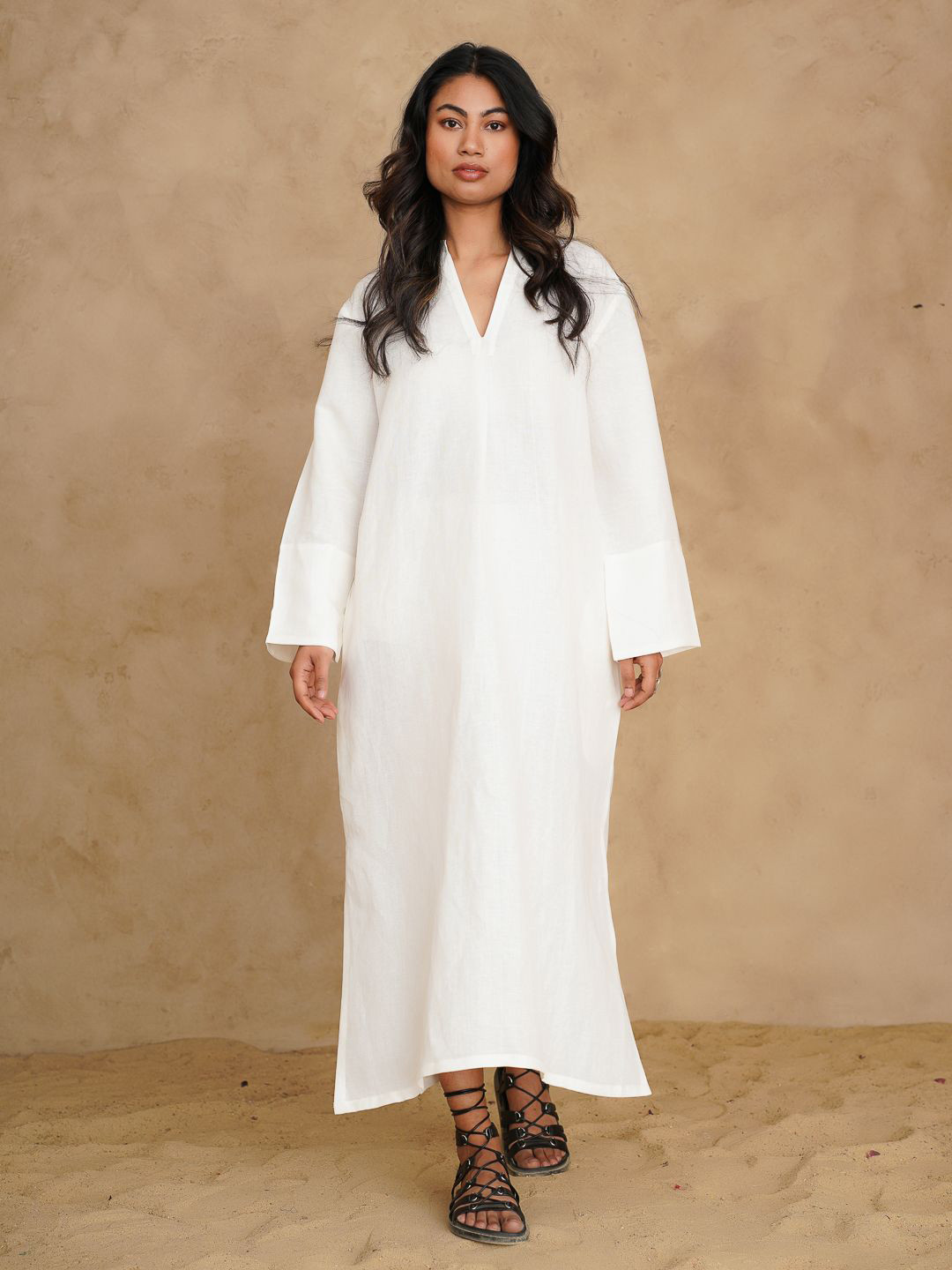 Tailor Didi Women Solid Slits A-Line White Petra Dress