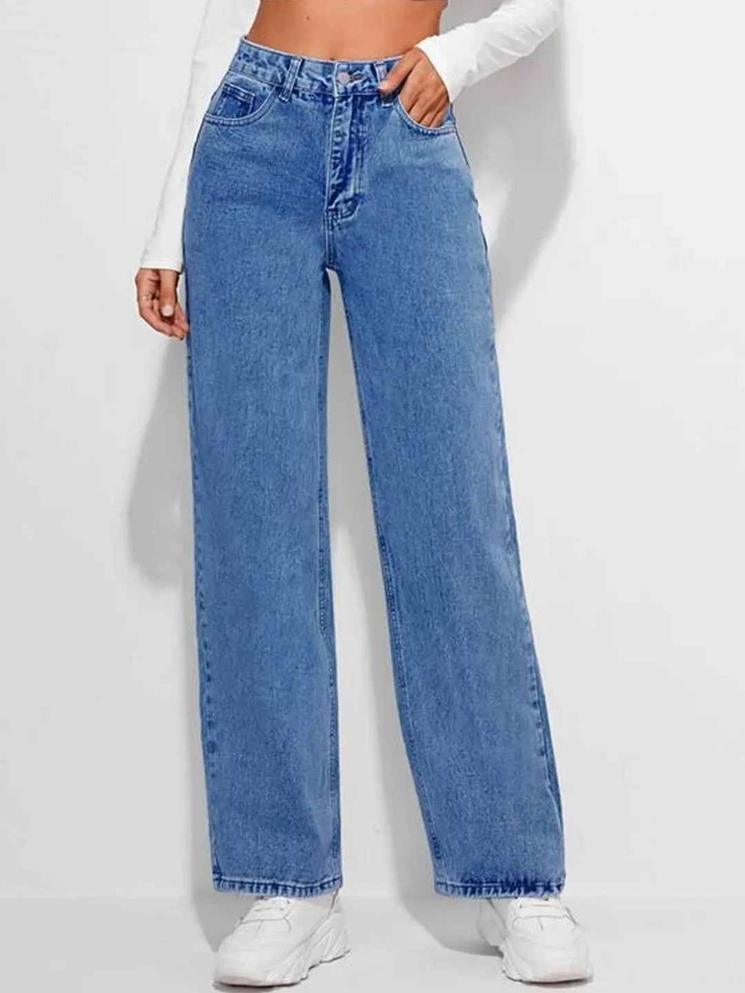 Z & G trends Women Wide Leg High-Rise Slash Knee Jeans