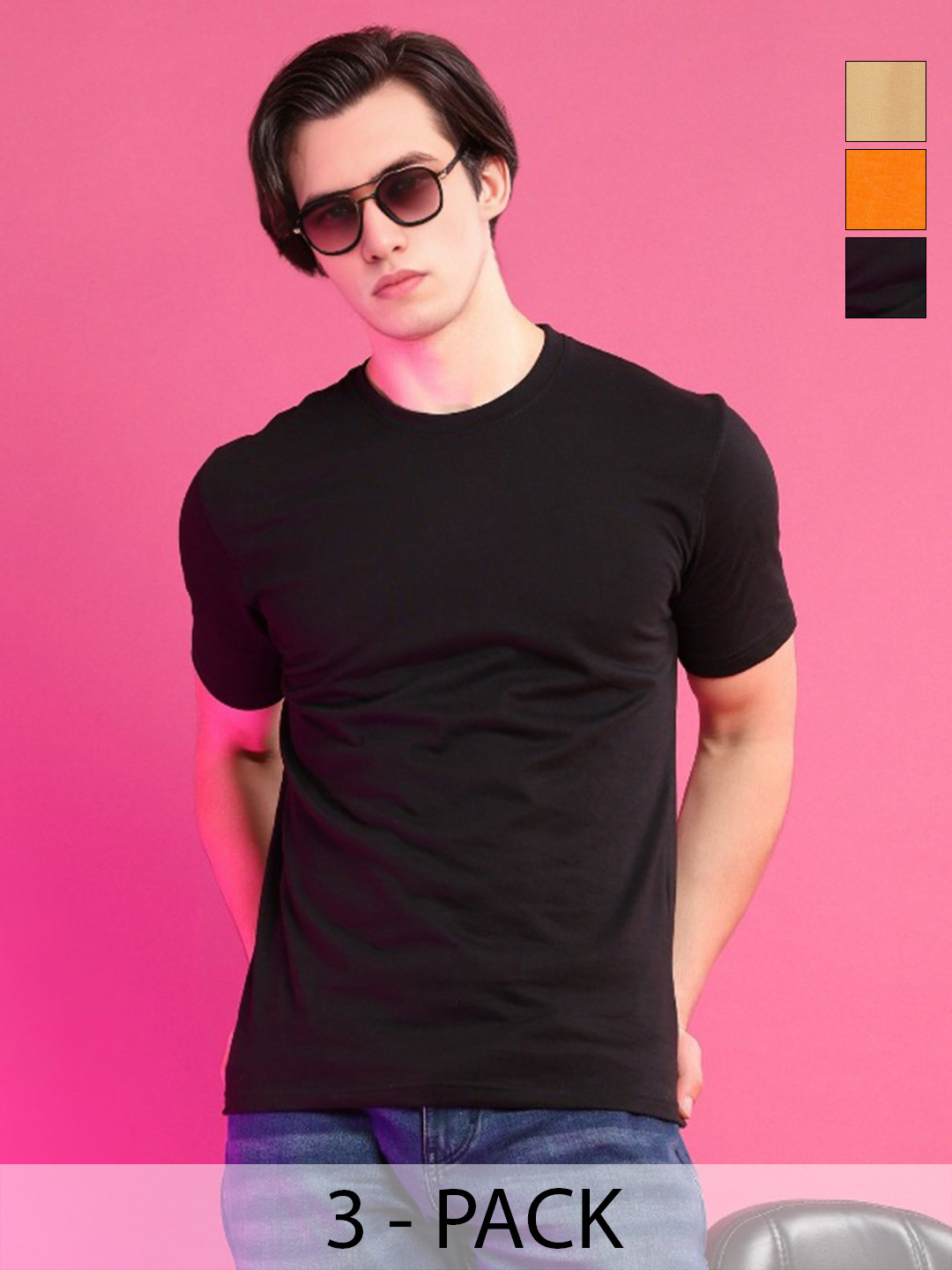 Moda Rapido Men Pack of 3 Minimalist Solid Round Neck Cotton T-shirts