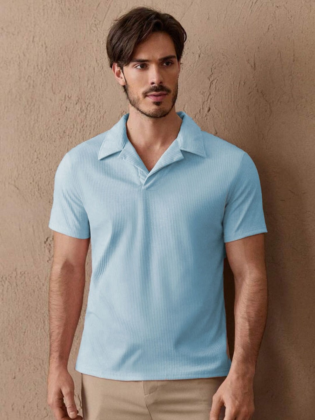FARROWX Men Self Design Polo Collar T-shirt