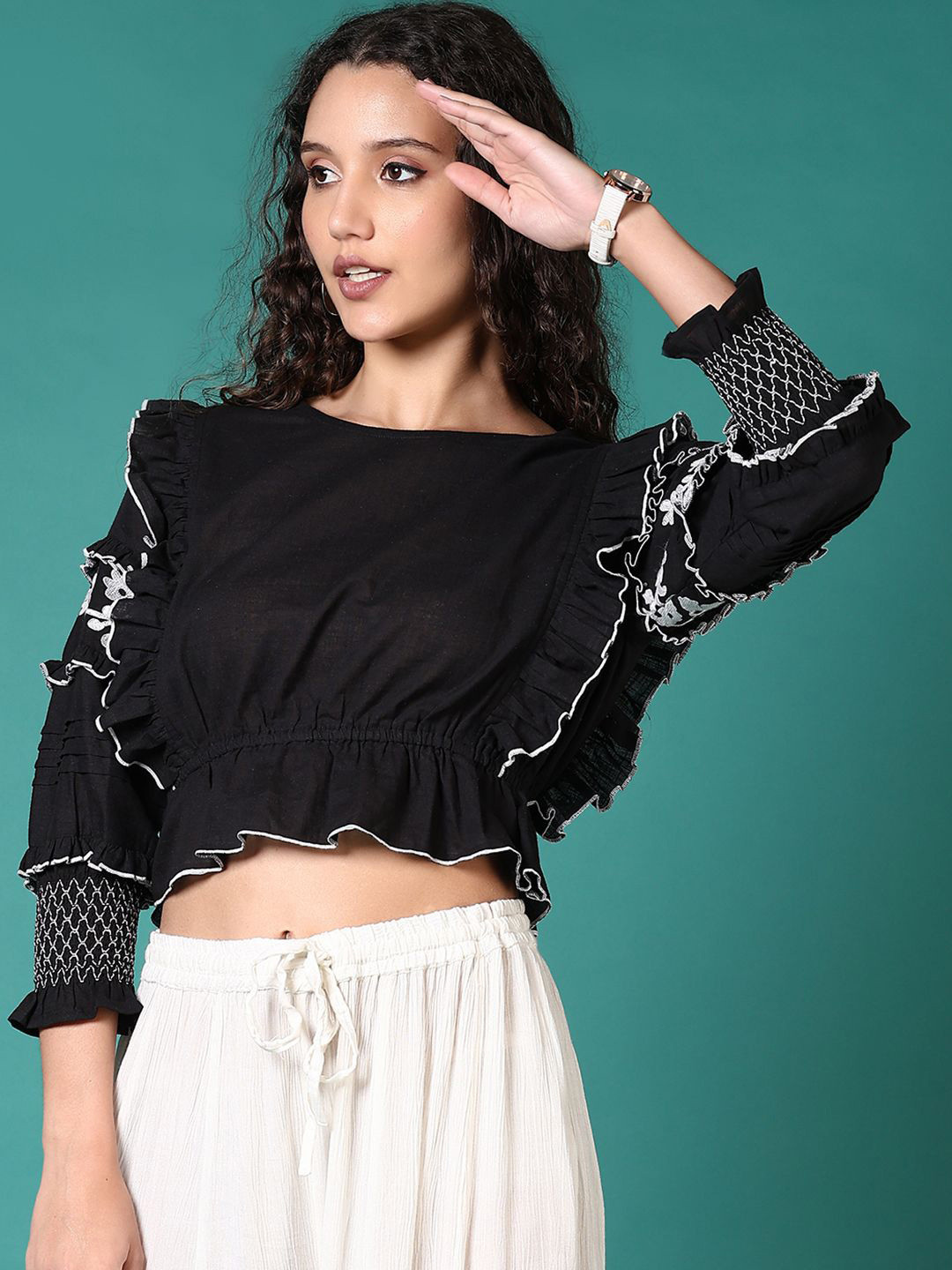 LIMEROAD V-Mart Women puff Sleeve Cotton Top