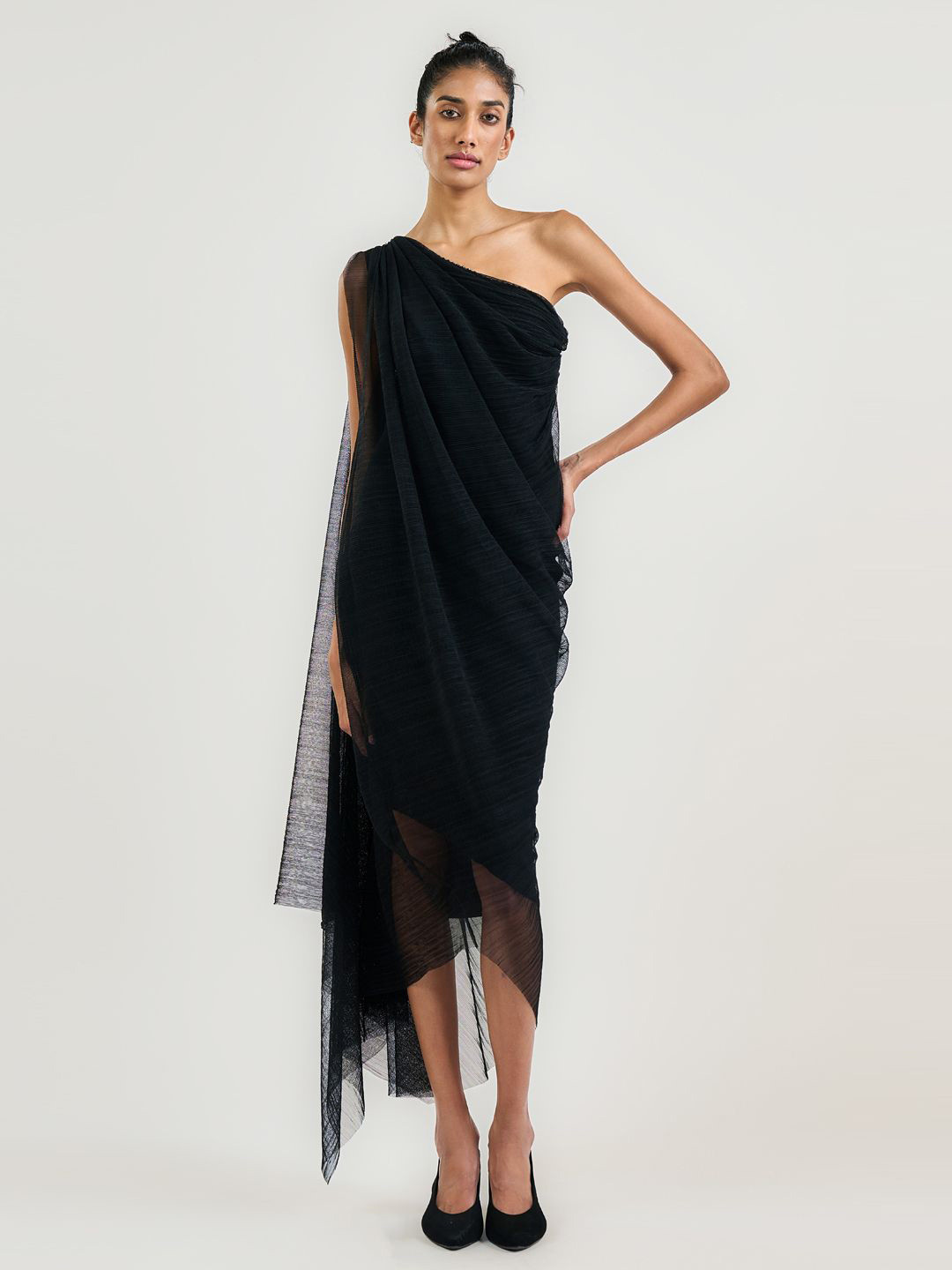 OTT Tarun Tahiliani Women Asymmetric Neck A-Line Midi Dress