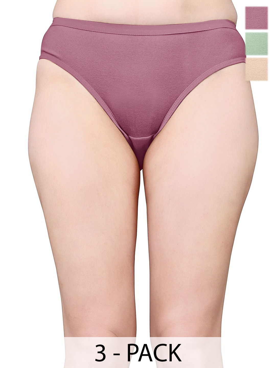 Exotica Lingerie Pack Of 3 Cotton Bikini Briefs EX ELLY-PACK OF 3-SKIN MINT L.BROWN-M