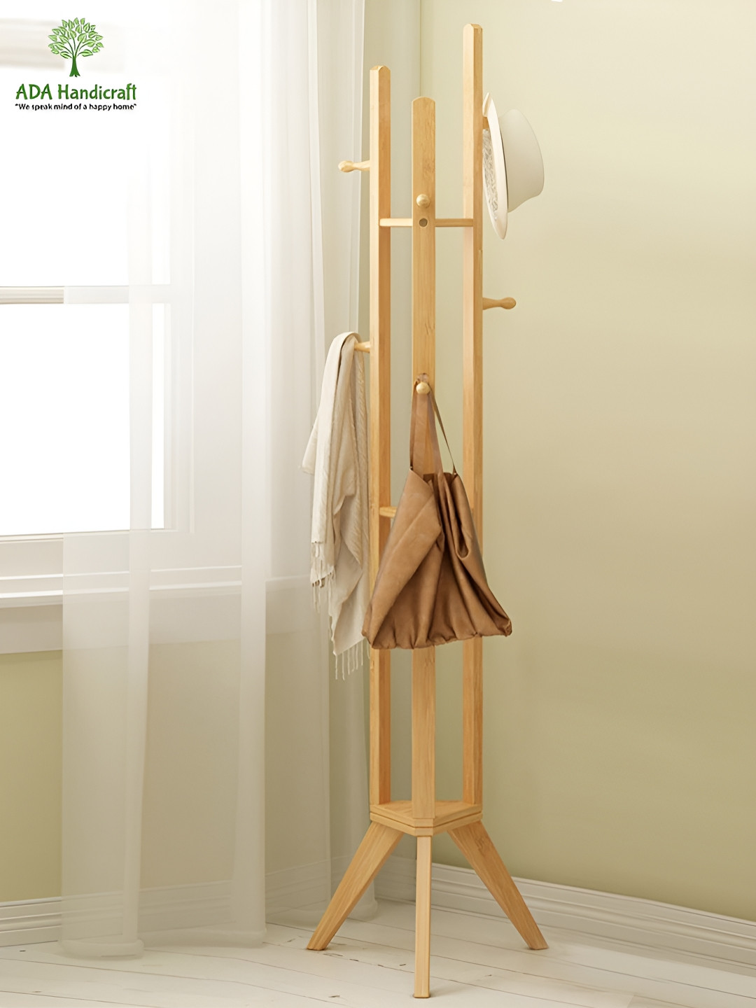 ADA Handicraft Beige Bamboo Wooden Cloth Rack Stand