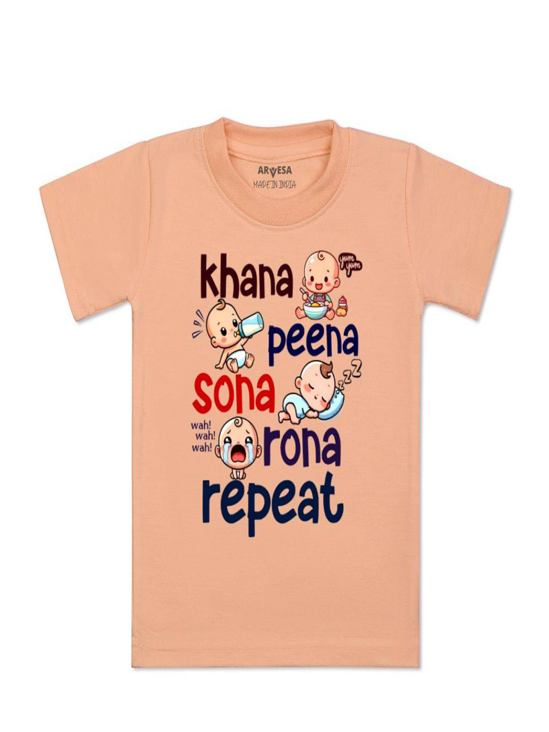 Arvesa Kids Khana Peena Sona Repeat Printed Tshirt