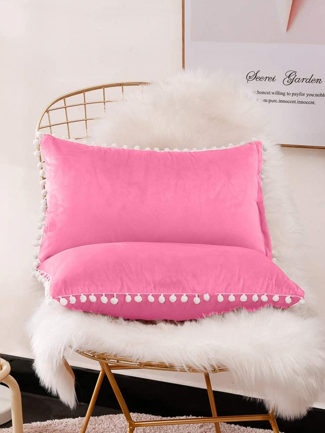 Cottonfry Set Of 2 Pink & White Pure Cotton Rectangle Cushion Covers