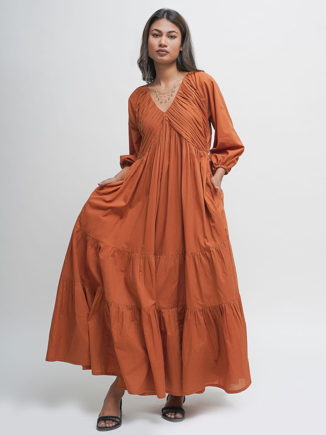 Tailor Didi Women Sold Gathered Or Pleated Organic Cotton Empire Maxi Dress