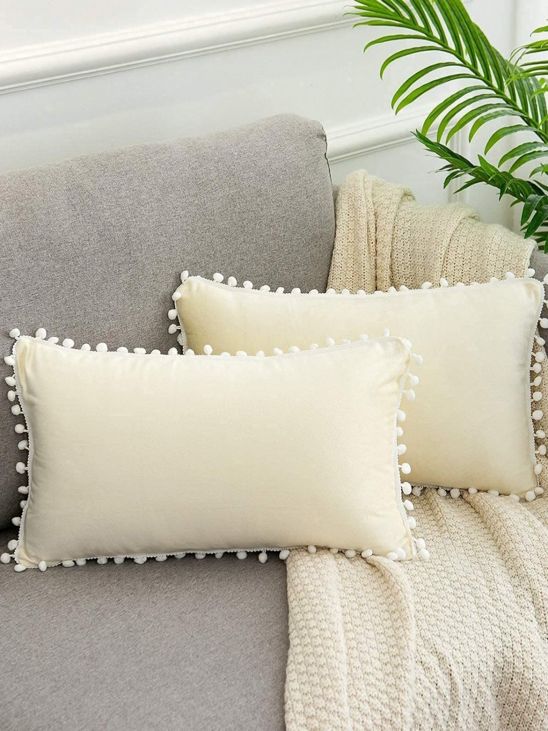 Cottonfry White Silk Washable 2 Pcs Textured Rectangle Cushion Covers - 17.7 x 27.2 In