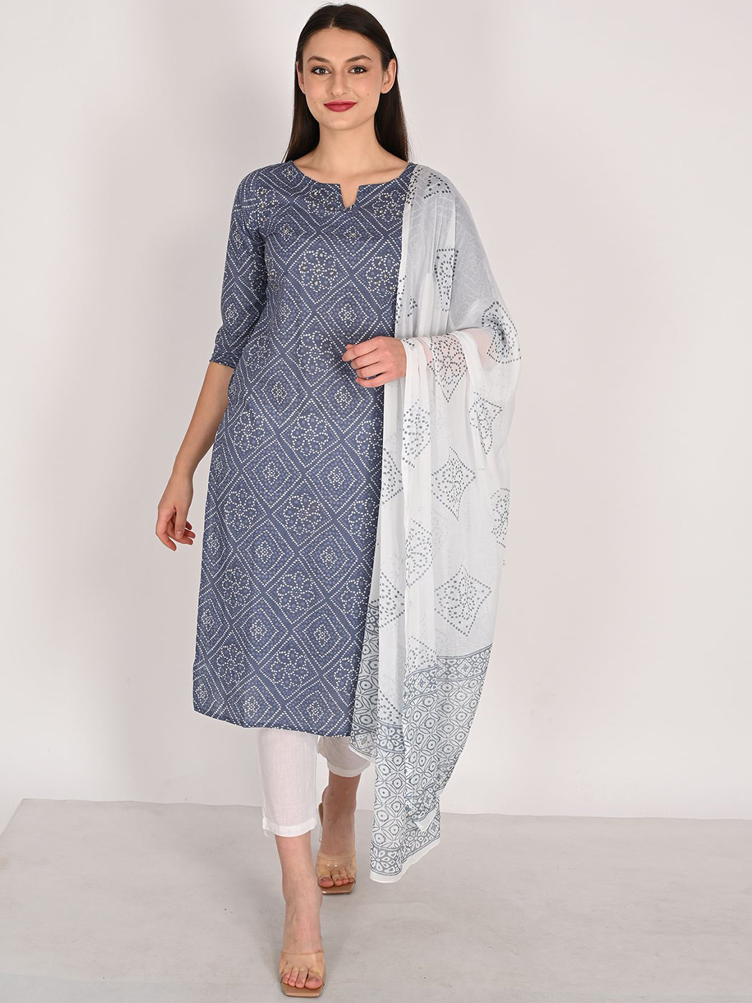 Roly Poly Women Bandhani Printed Regular Pure Cotton Kurta with Pyjamas & With Dupatta
