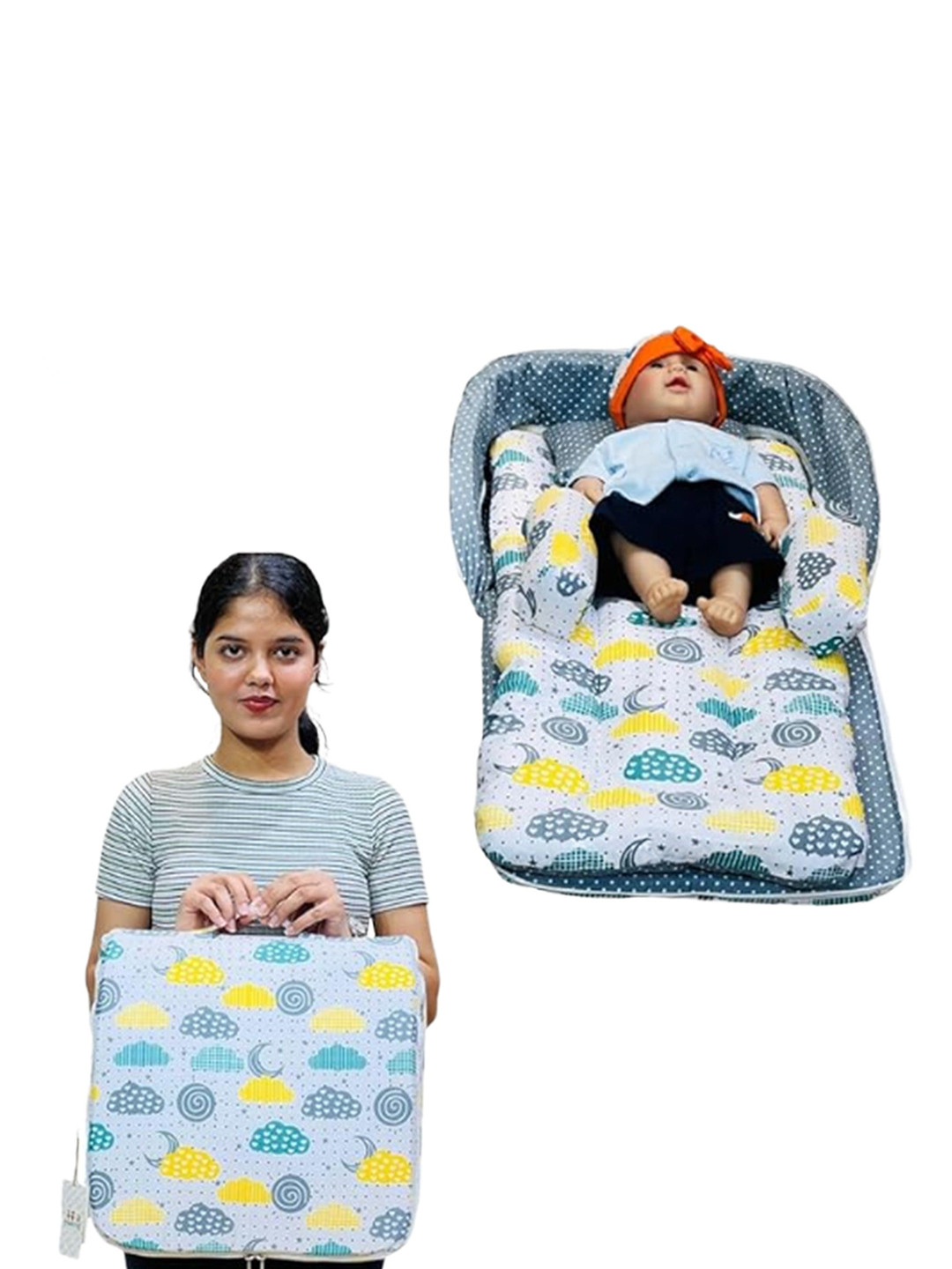 Fareto Infants Printed Cotton Baby Bedding Essentials Portable Bed Baby Bed Sets