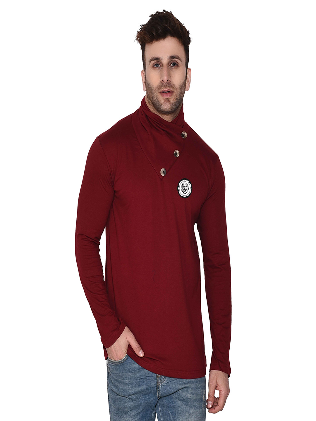 BEYOU FASHIONHigh Neck Long Sleeves  Applique Slim Fit T-shirt