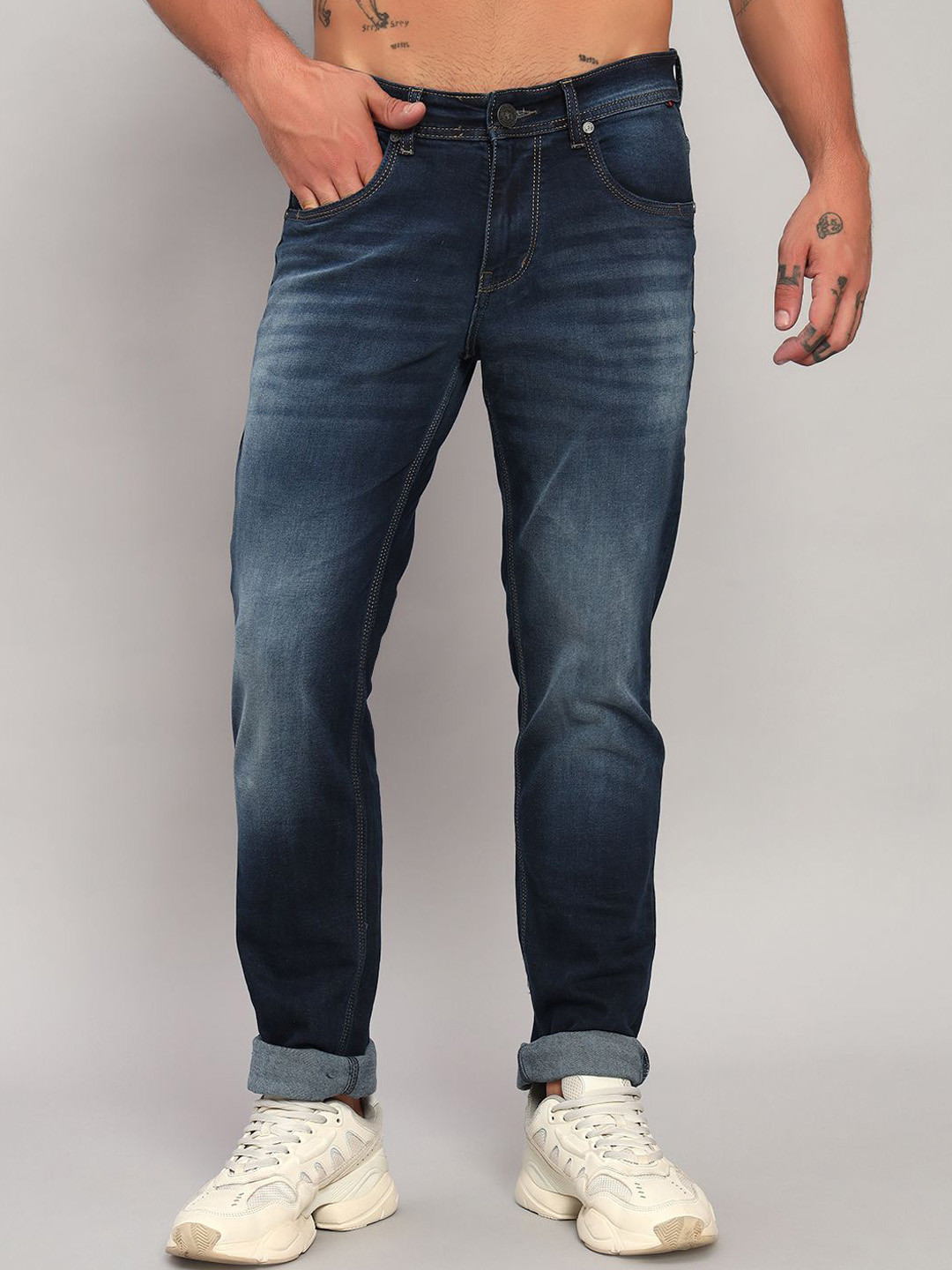 Cantabil Men Regular Fit Mid-Rise Cat Scratches Jeans