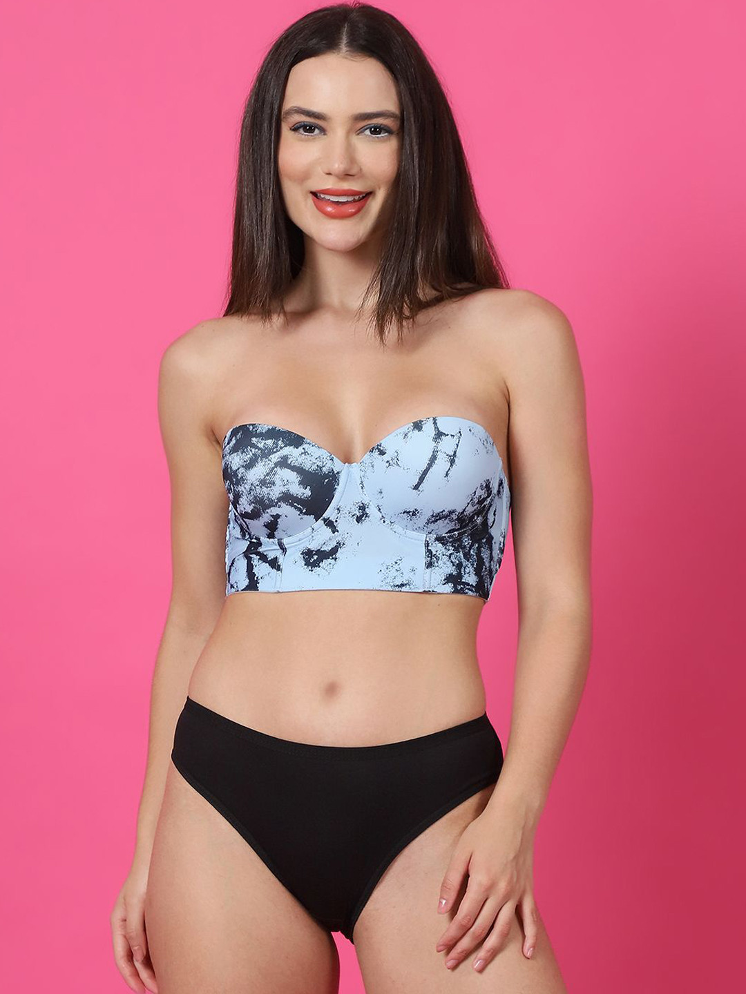 Quttos Underwired Half Cup Multiway Strapless Lingerie Set QT-SET-7031-BLU-32B