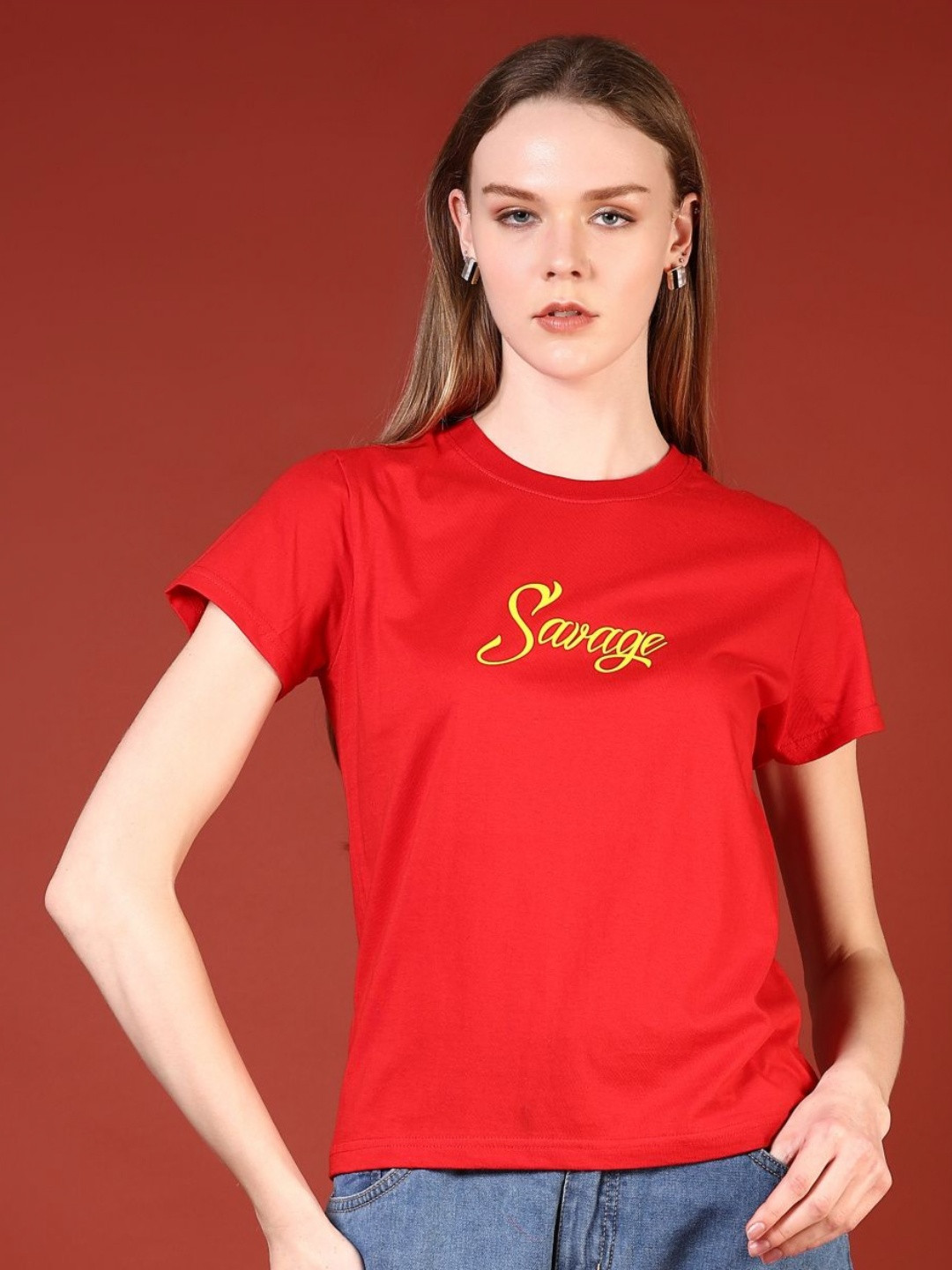 LIMEROAD Women Printed Extended Sleeves Applique T-shirt