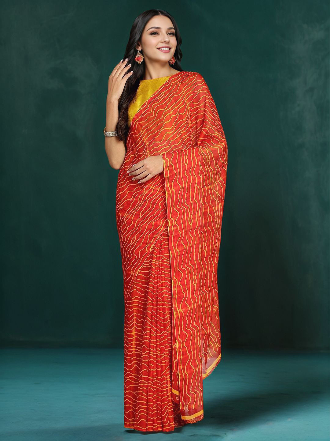 Anouk Rustic Leheriya Poly Georgette Designer Saree