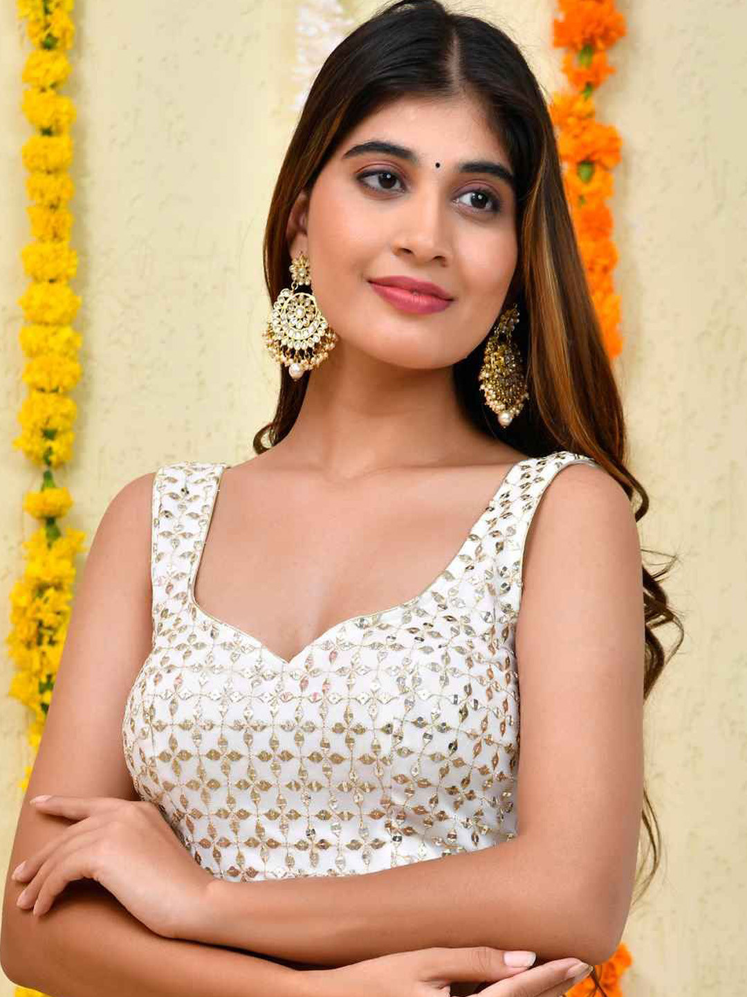 Amodini Designer Studio Mirror Embroidered Saree Blouse